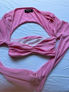 Wildfox Pink Twist-Front Long Sleeve Crop Top